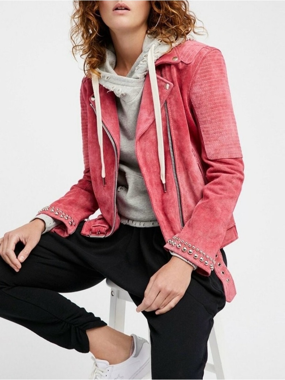 Understated Leather Pink Studded Suede  Jacket Size XS